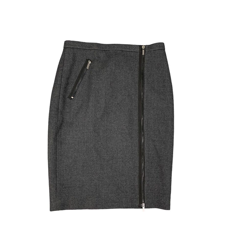 J Crew Skirt Womens 4 Gray Wool Asymmetric Full Zip Pocket Lined Knee Length